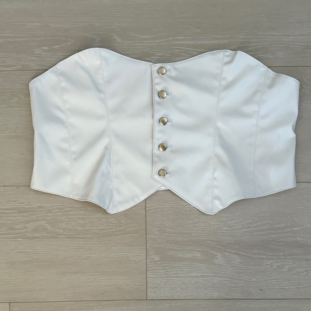 ✨White Bustier with Gold Accented Button Closure - Picture 2 of 4
